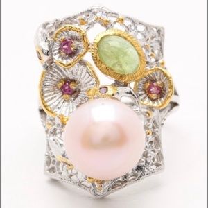 Artisan created sterling Pink Pearl Gemstone ring